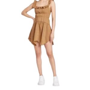 3/25 🔵Wild Fable Ruffled Textured Gauze Mini Dress in Cognac Size XxsNWT